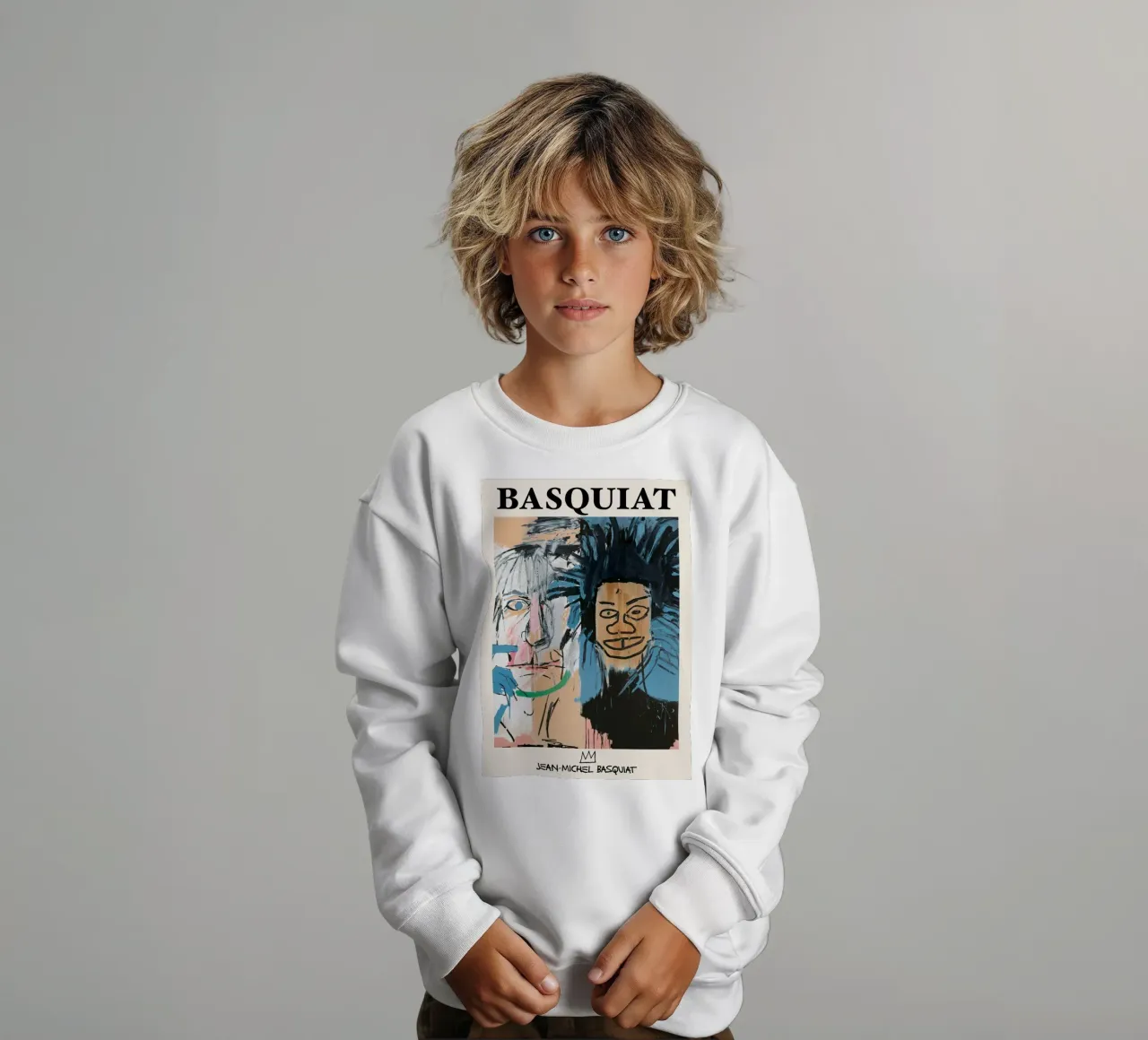 Poster della collaborazione pop art Basquiat Warhol "Dos Cabezas felpa bambino da NorwesClub