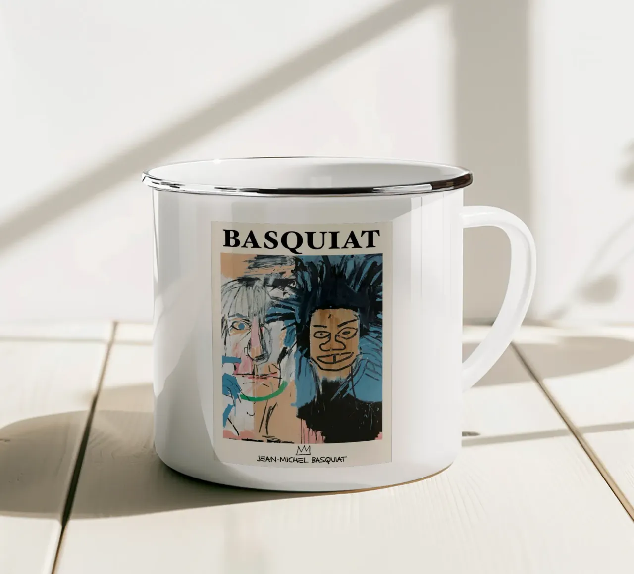 Poster della collaborazione pop art Basquiat Warhol "Dos Cabezas tazza in smalto da NorwesClub