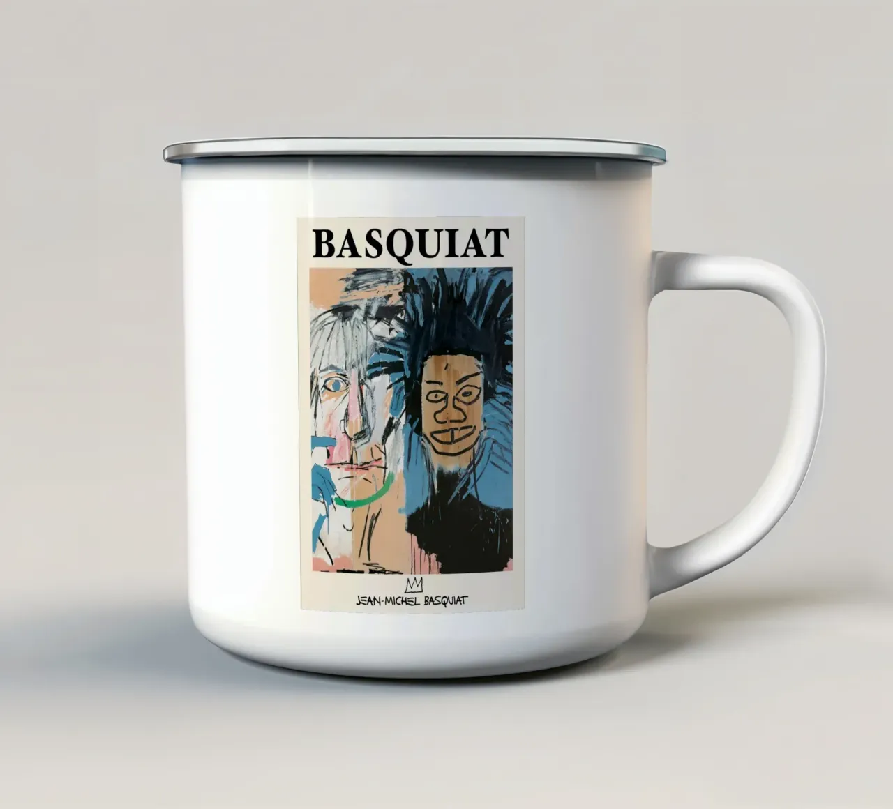 Poster della collaborazione pop art Basquiat Warhol "Dos Cabezas tazza in smalto da NorwesClub