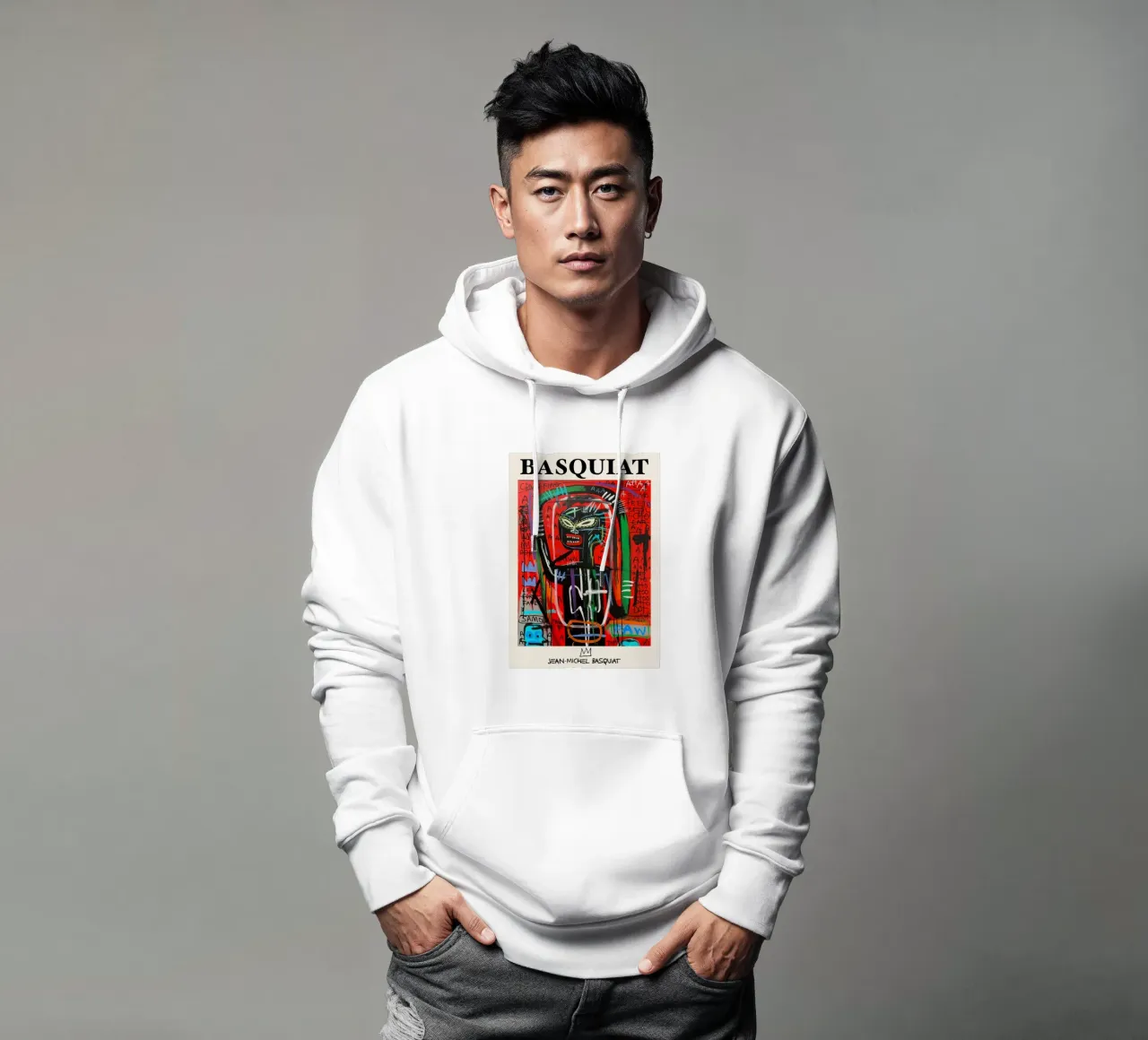 Ritratto neo-espressionista di Basquiat "Crown King" Red Power felpa con cappuccio da NorwesClub