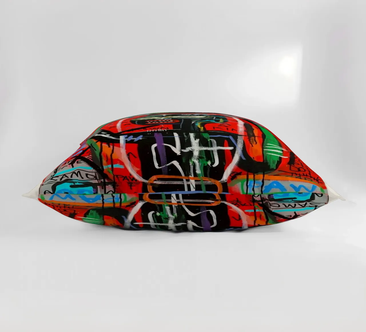 Ritratto neo-espressionista di Basquiat "Crown King" Red Power cuscino da NorwesClub