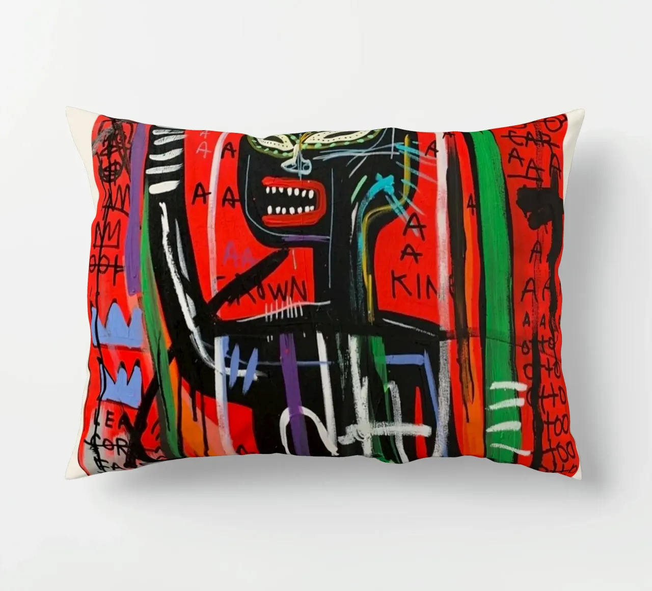 Ritratto neo-espressionista di Basquiat "Crown King" Red Power cuscino da NorwesClub