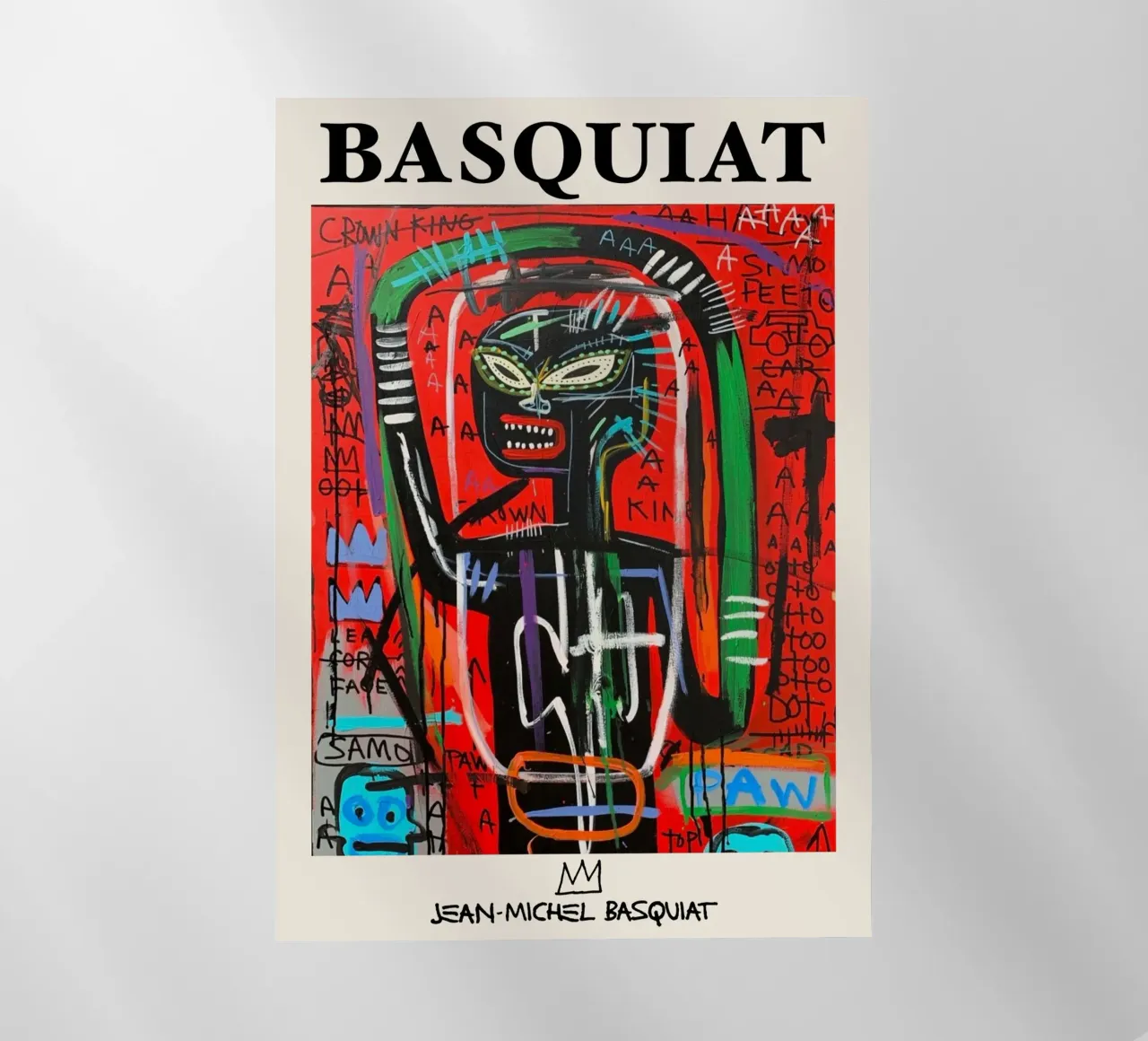 Ritratto neo-espressionista di Basquiat "Crown King" Red Power pellicola backlit da NorwesClub