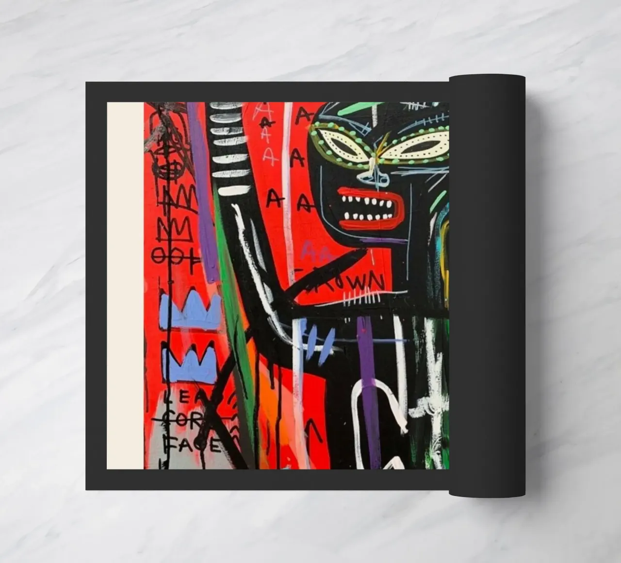 Ritratto neo-espressionista di Basquiat "Crown King" Red Power zerbino da NorwesClub