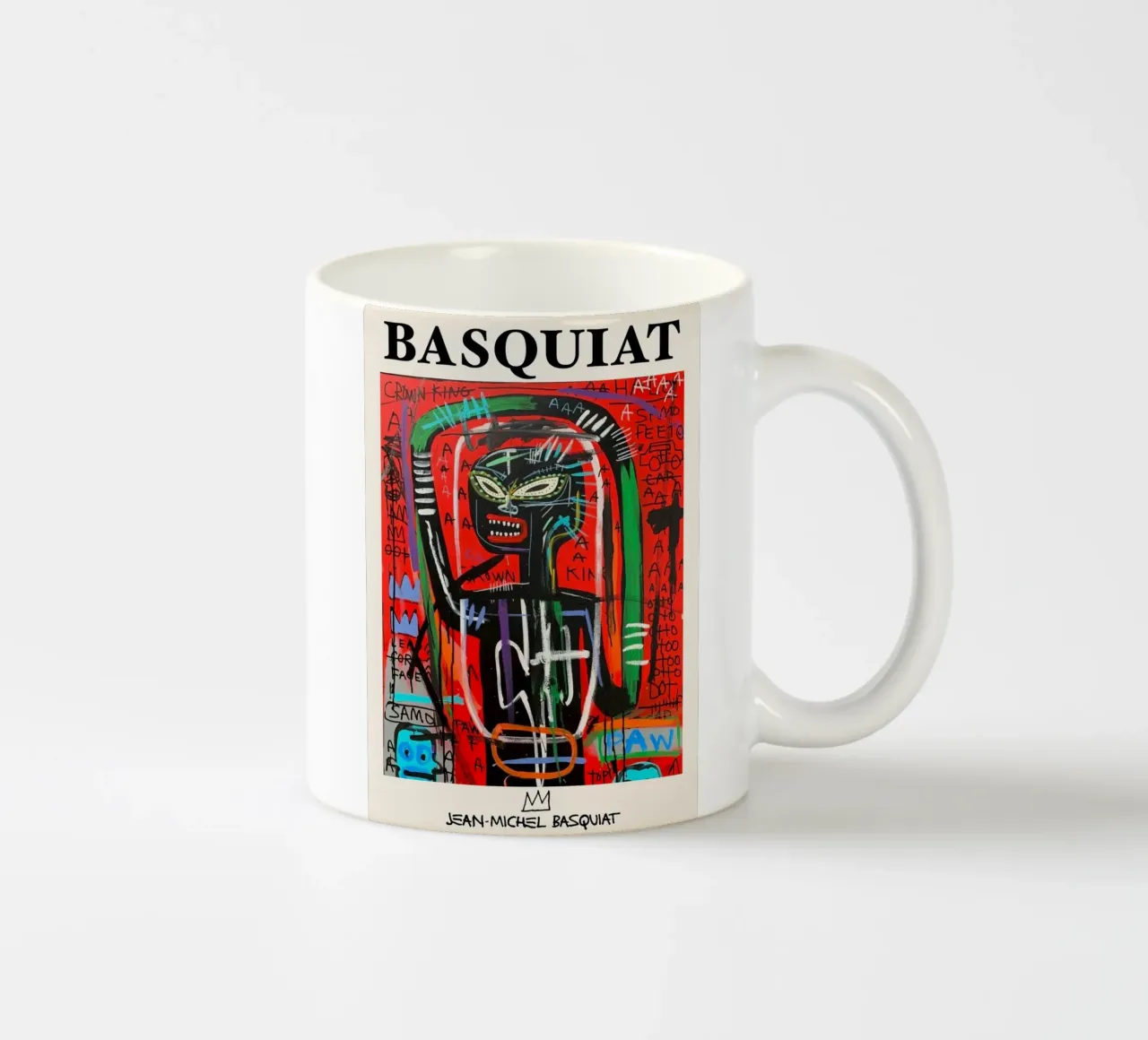 Ritratto neo-espressionista di Basquiat "Crown King" Red Power tazza in ceramica da NorwesClub