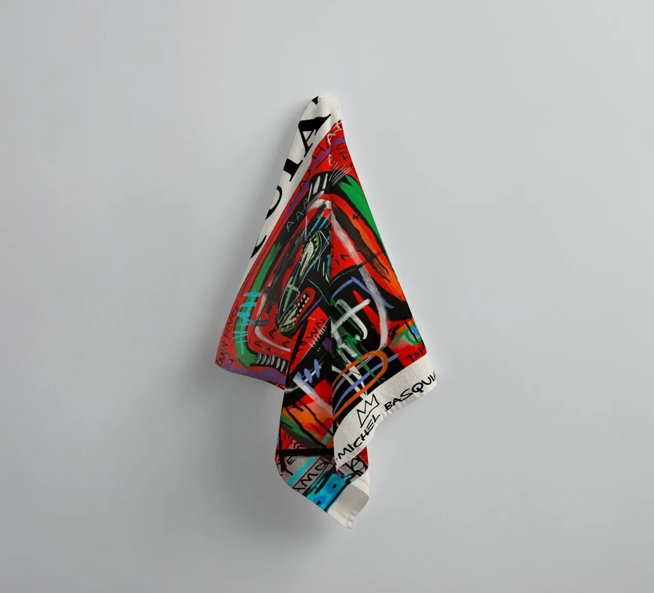 Ritratto neo-espressionista di Basquiat "Crown King" Red Power asciugamano da bagno da NorwesClub