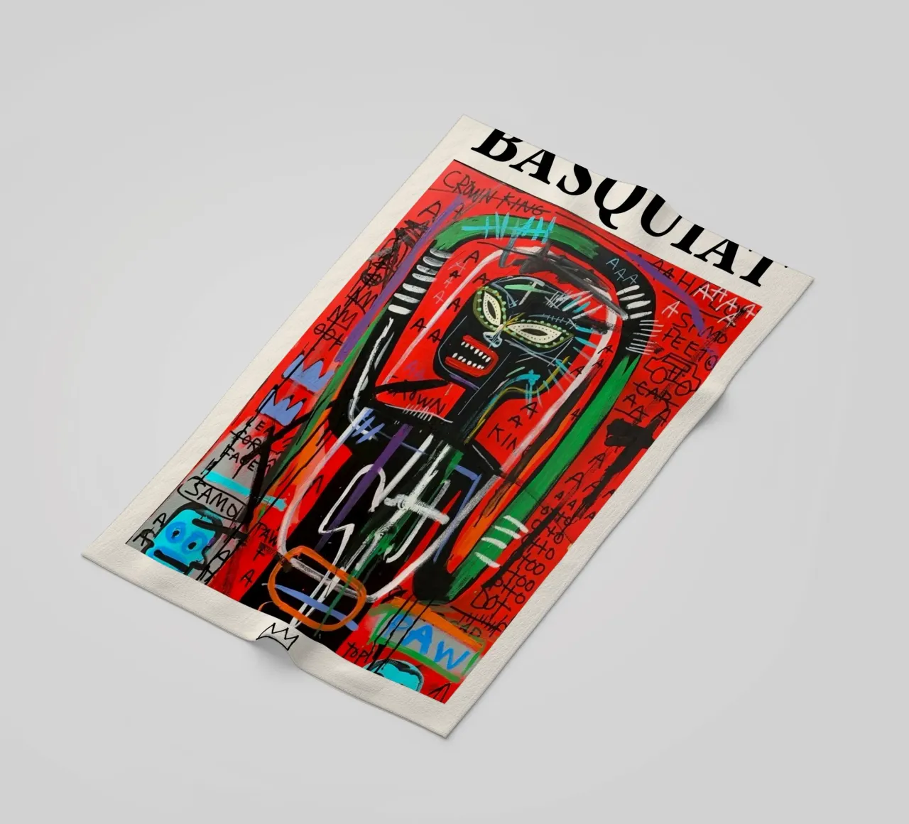 Ritratto neo-espressionista di Basquiat "Crown King" Red Power telo mare da NorwesClub