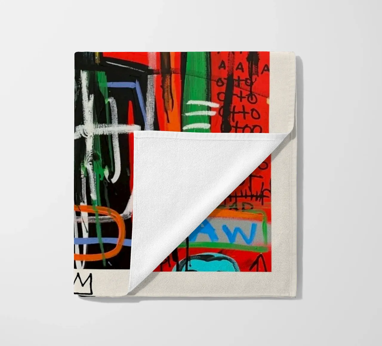 Ritratto neo-espressionista di Basquiat "Crown King" Red Power telo mare da NorwesClub