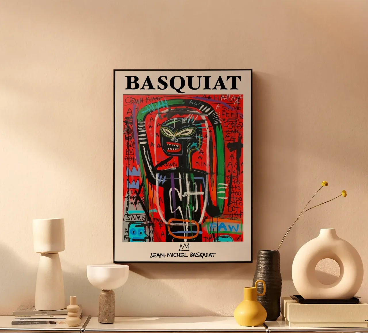Ritratto neo-espressionista di Basquiat "Crown King" Red Power alluminio dibond da NorwesClub