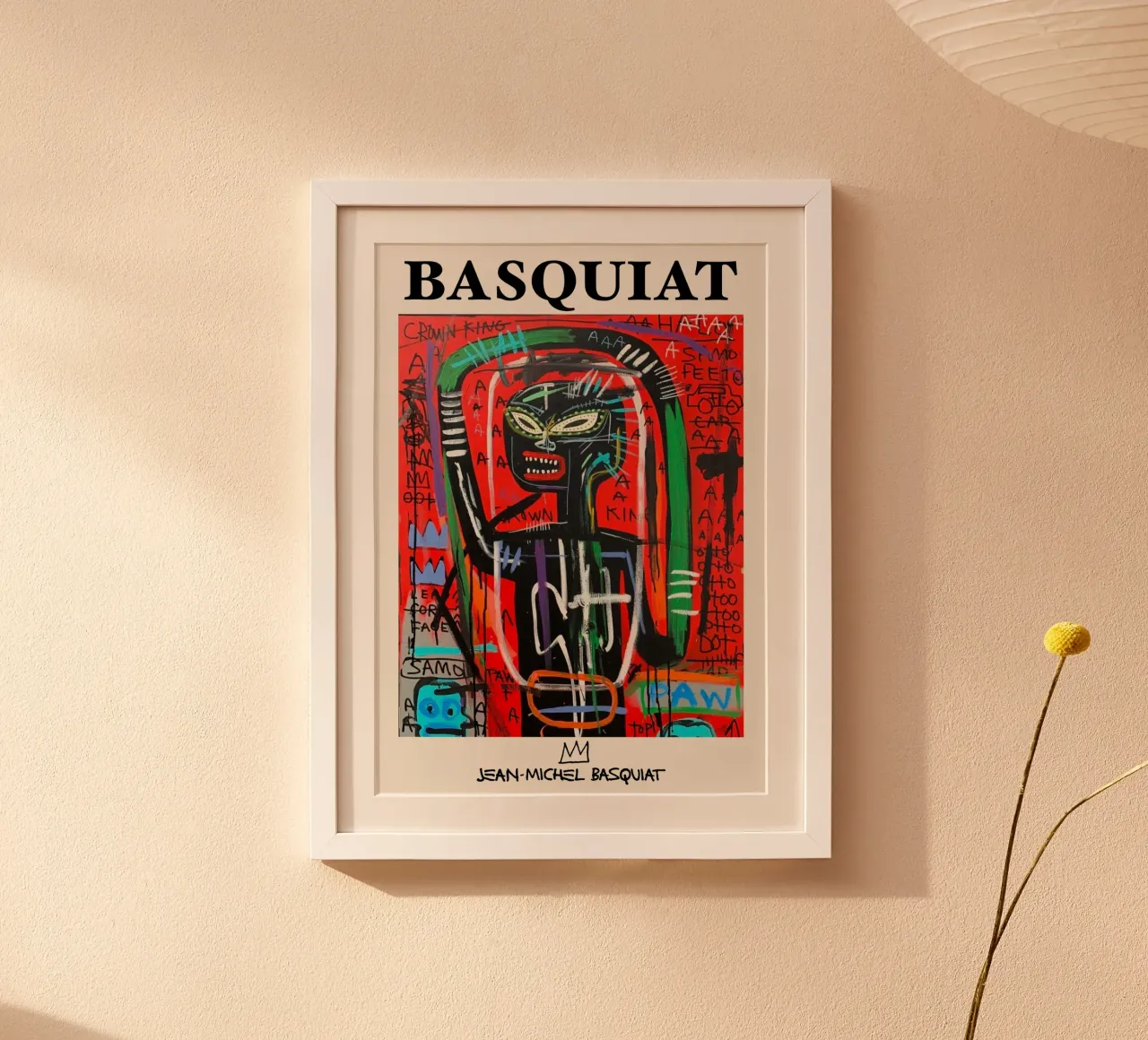 Basquiat "Crown King" Portrait néo-expressionniste Red Power poster avec cadre en aluminium de NorwesClub