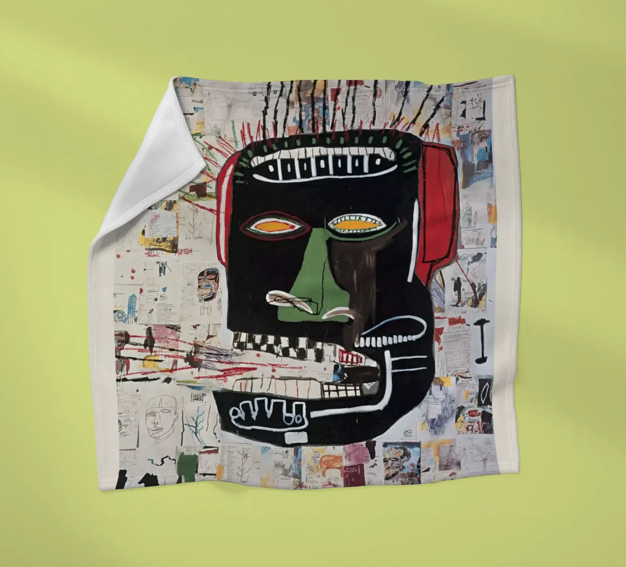 Basquiat "Untitled (Abstract Head)" Neo-Expressionist Rawnes fleece blanket by NorwesClub