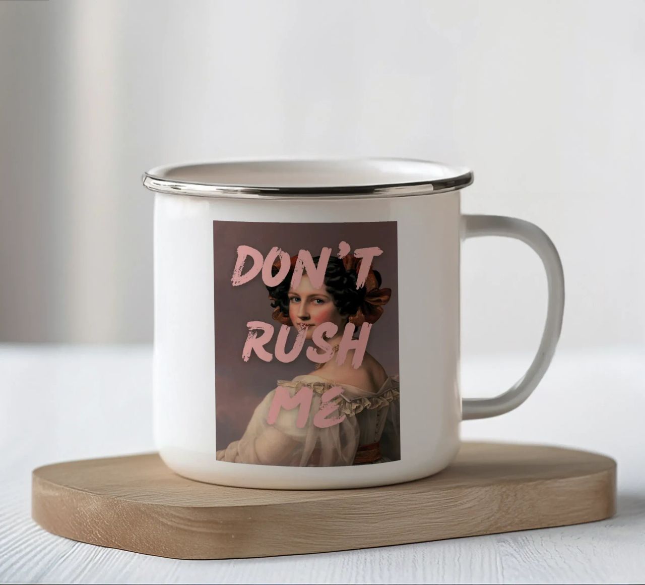 "Don't Rush Me" - Pop Art, Remix classico, Empowerment, Rosa tazza in smalto da NorwesClub