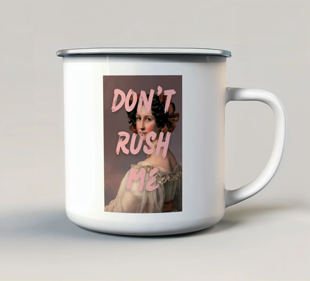 "Don't Rush Me" - Pop Art, Remix classico, Empowerment, Rosa tazza in smalto da NorwesClub