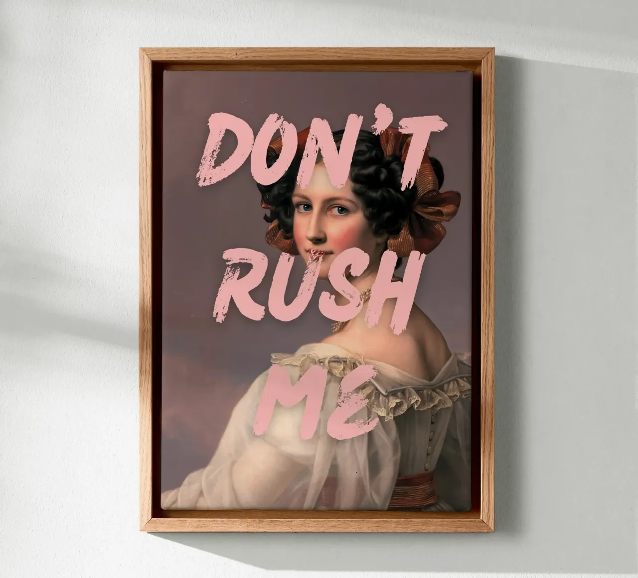 "Don't Rush Me" - Pop Art, Remix classico, Empowerment, Rosa tela con Cornice a cassetta da NorwesClub