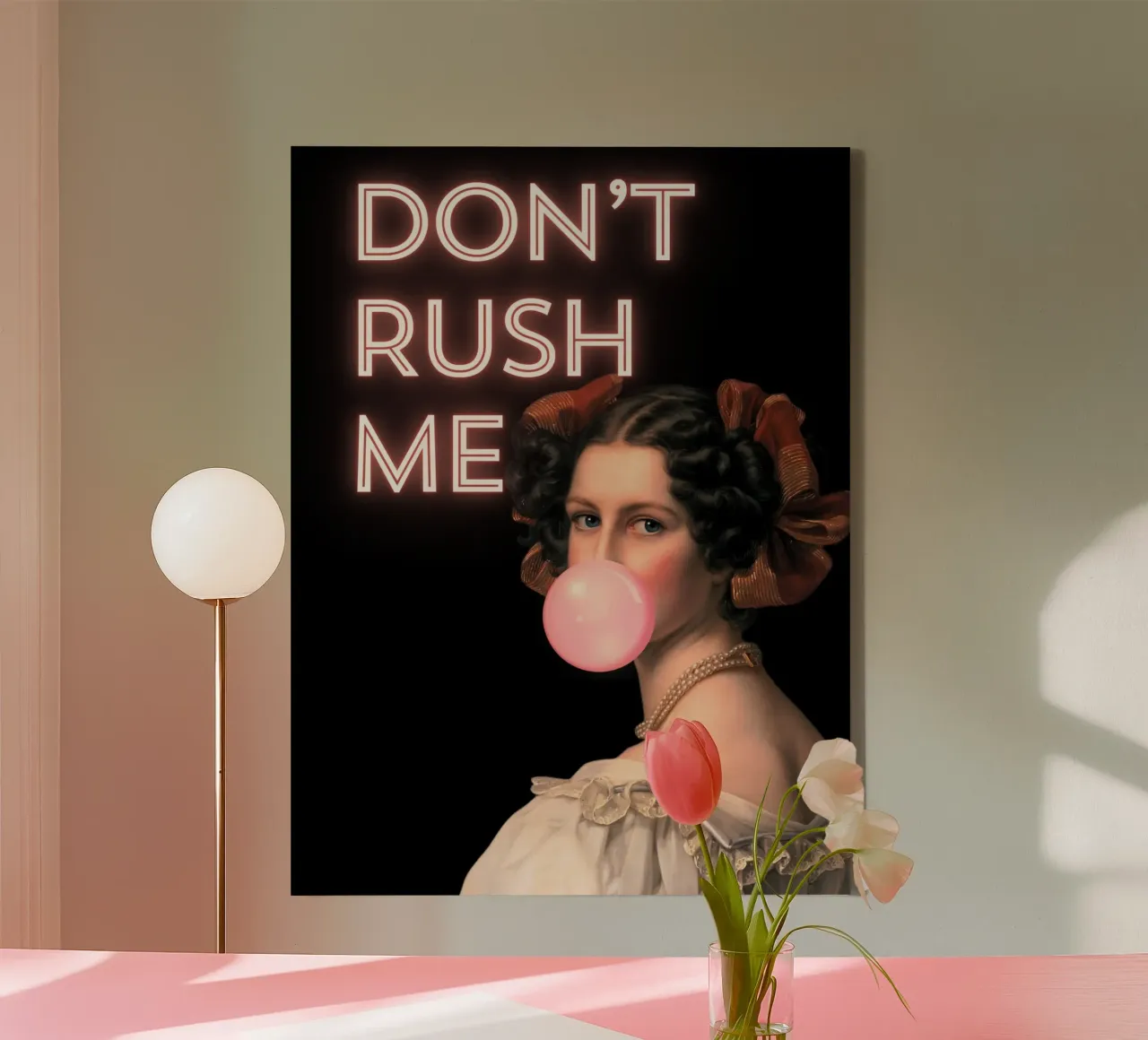 "Don't Rush Me" - Pop-Art, Neon-Glühen, klassischer Remix, Empower Leinwand mit Schattenfugenrahmen von NorwesClub