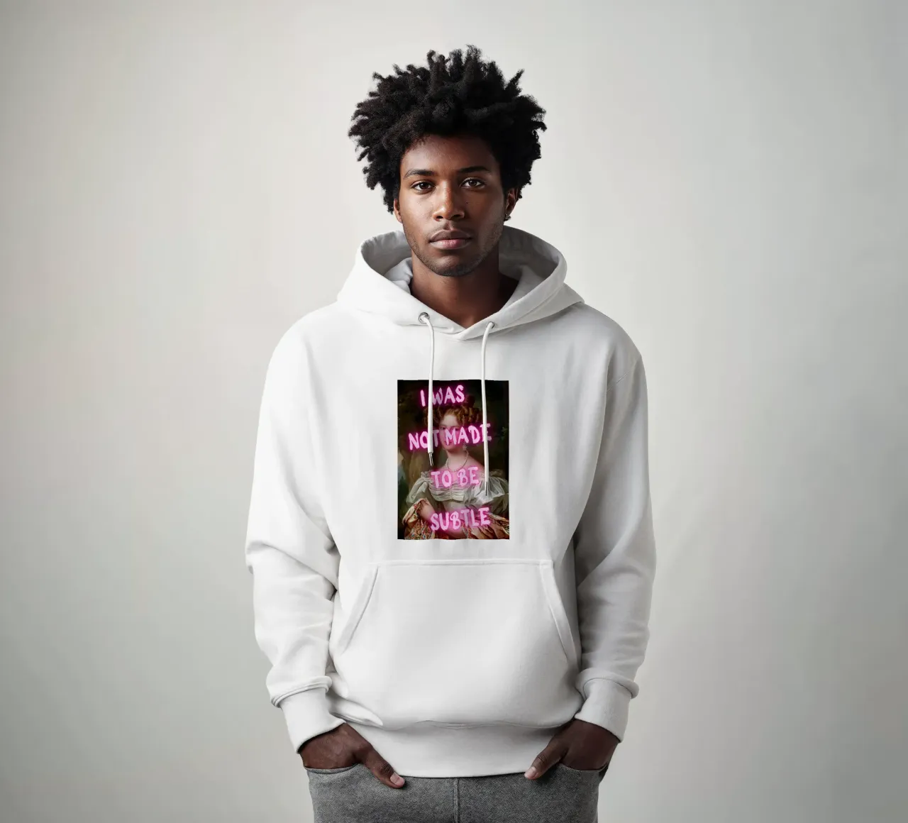 "Not Subtle" - Pop Art, Remix classico, Empowerment, Pin al neon felpa con cappuccio da NorwesClub