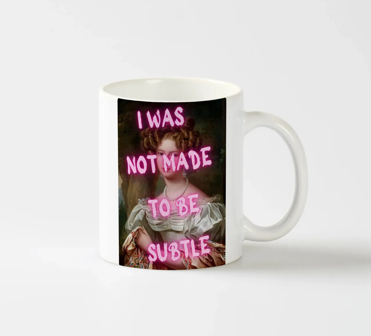 "Not Subtle" - Pop Art, Remix classico, Empowerment, Pin al neon tazza in ceramica da NorwesClub