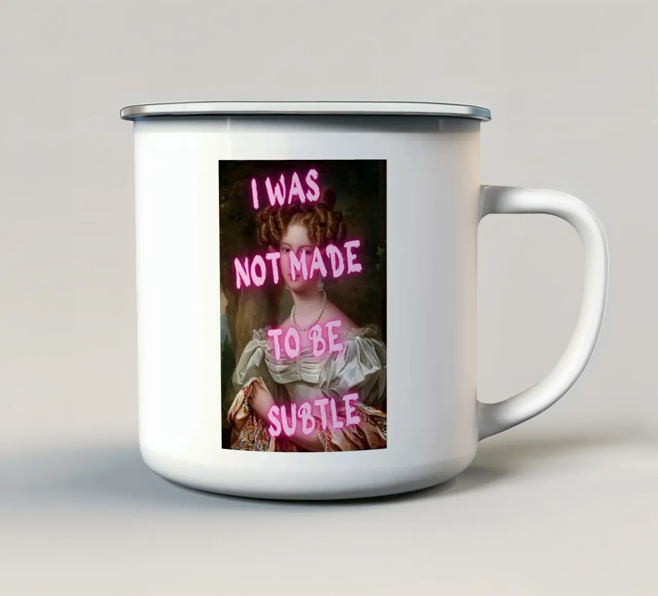 "Not Subtle" - Pop Art, Remix classico, Empowerment, Pin al neon tazza in smalto da NorwesClub
