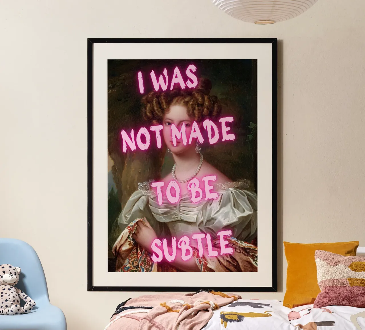 "Not Subtle" - Pop-Art, klassischer Remix, Empowerment, Neon-Pin Poster mit Aluminium Rahmen von NorwesClub