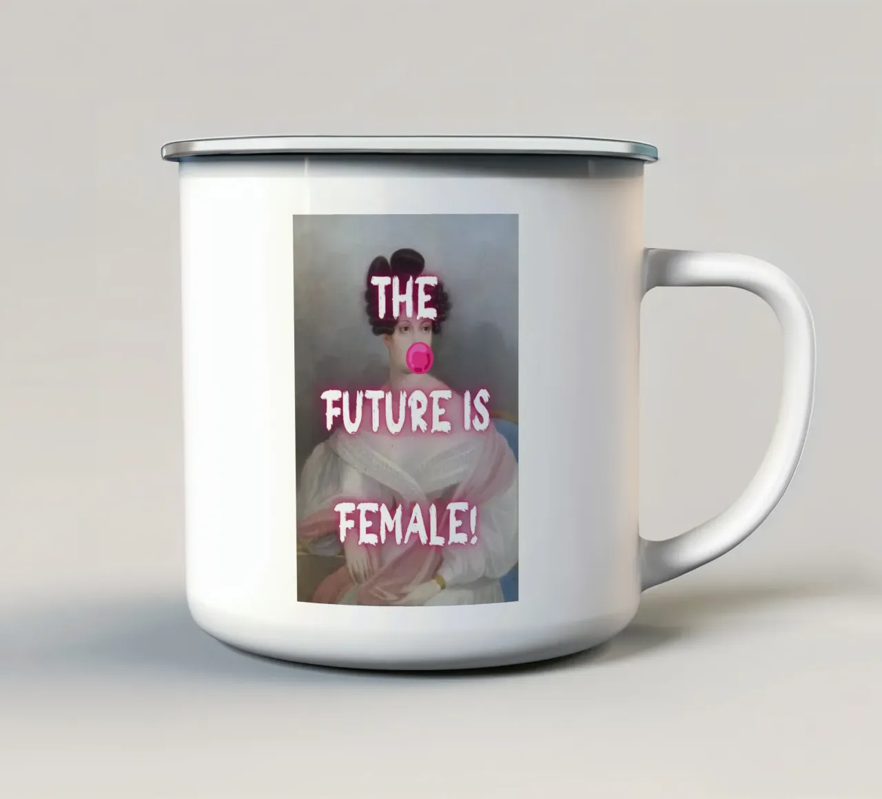 "Il futuro è femmina!" - Pop Art, Remix classico, femminista, audace tazza in smalto da NorwesClub