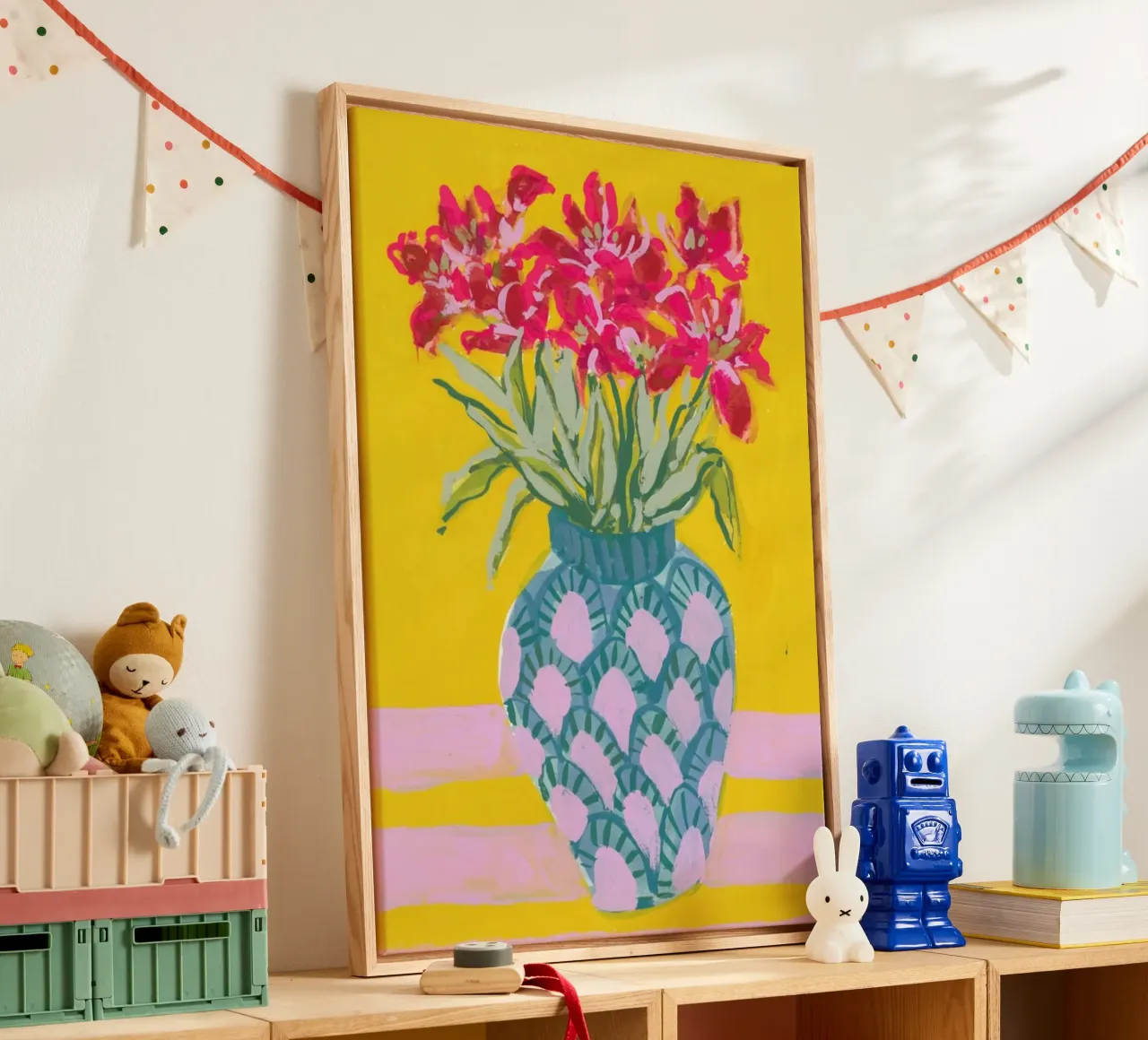 Red Flowers In A Vase canvas by Sonia Brittain