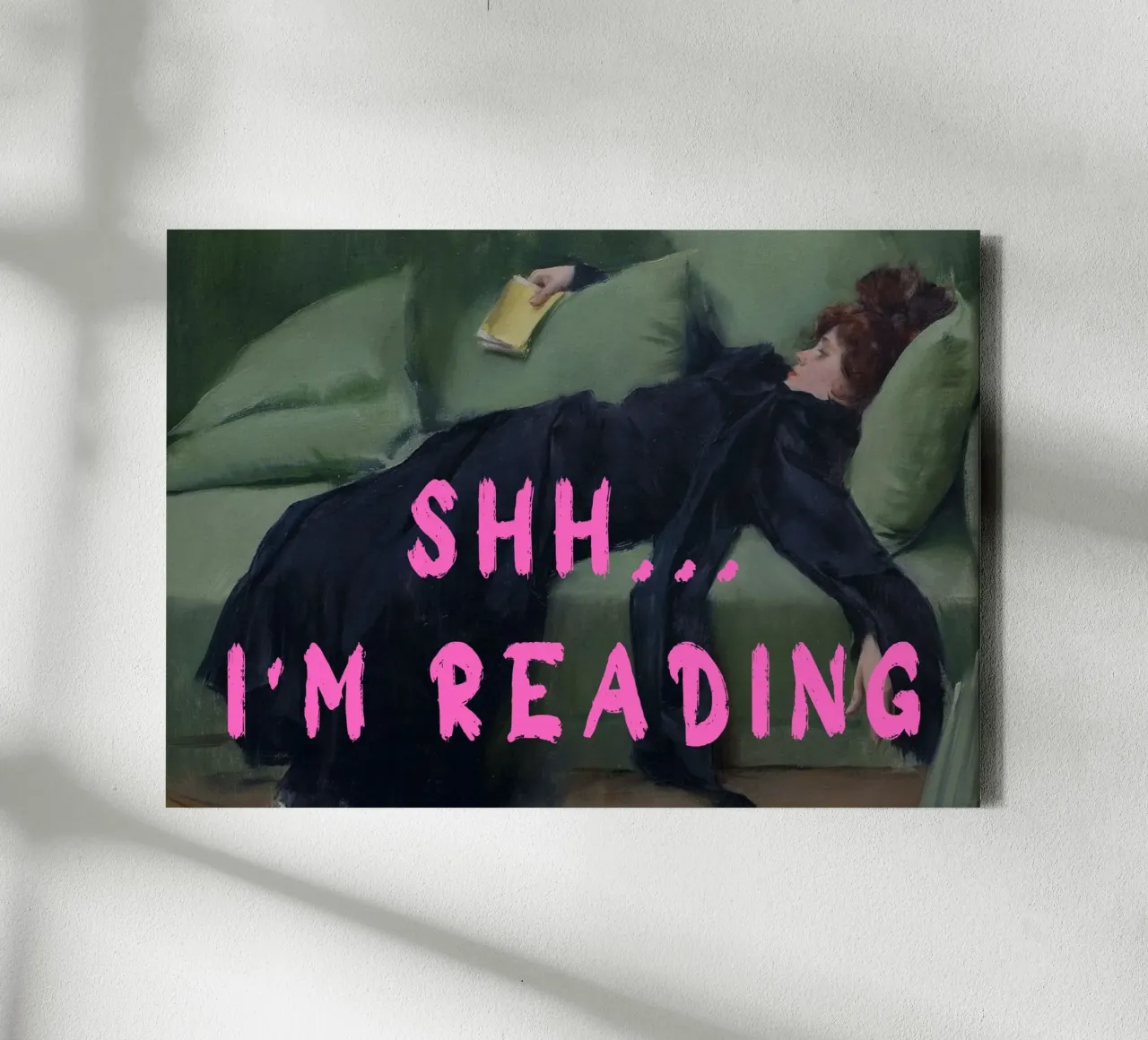 "Shh... I'm Reading" - Classic Remix, Humorous, Relaxing, Po canvas with Floater frame by NorwesClub