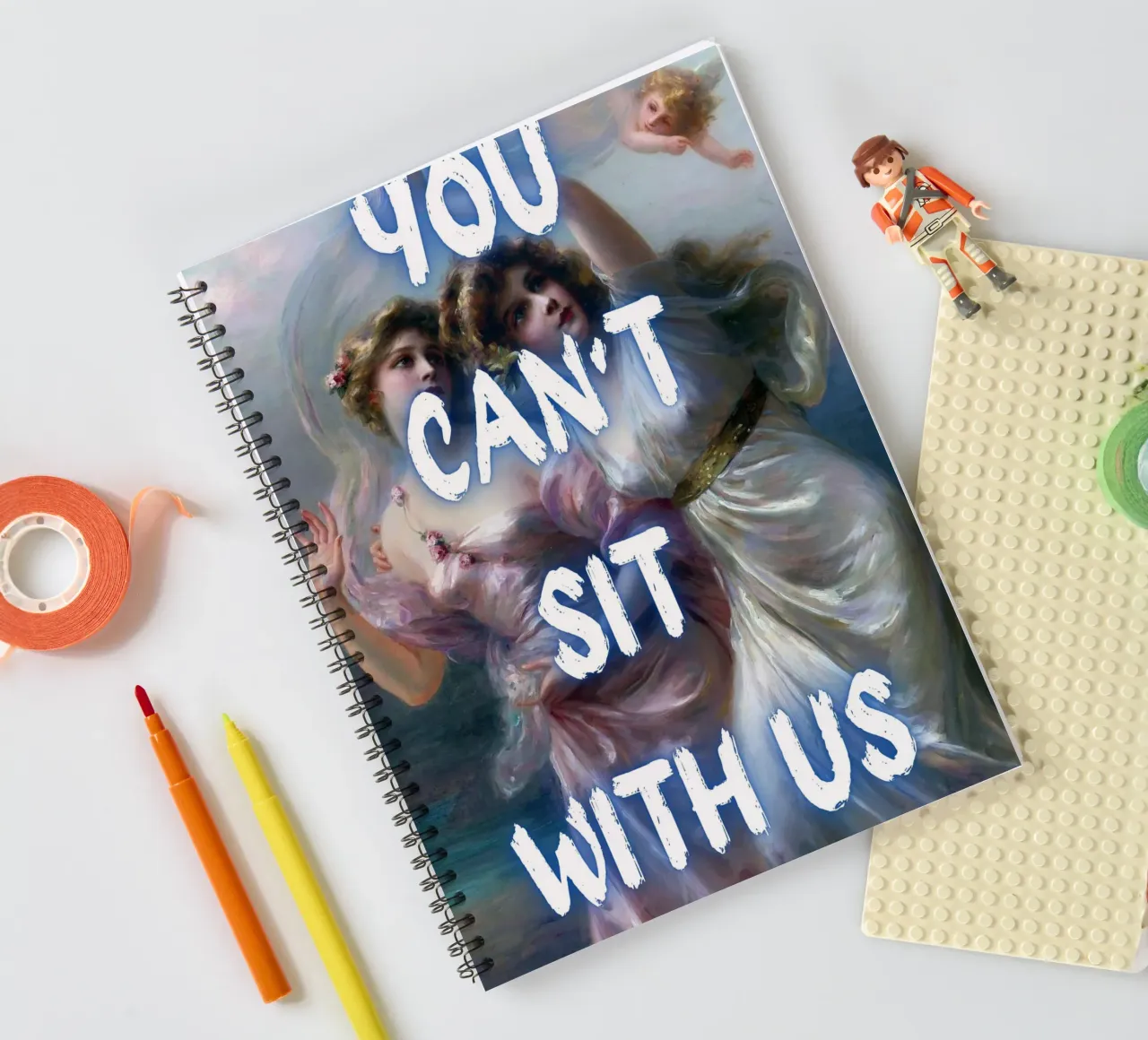 "Can't Sit With Us" - Pop Art, Renaissance Remix, Meme Cultu spiral notebook by NorwesClub