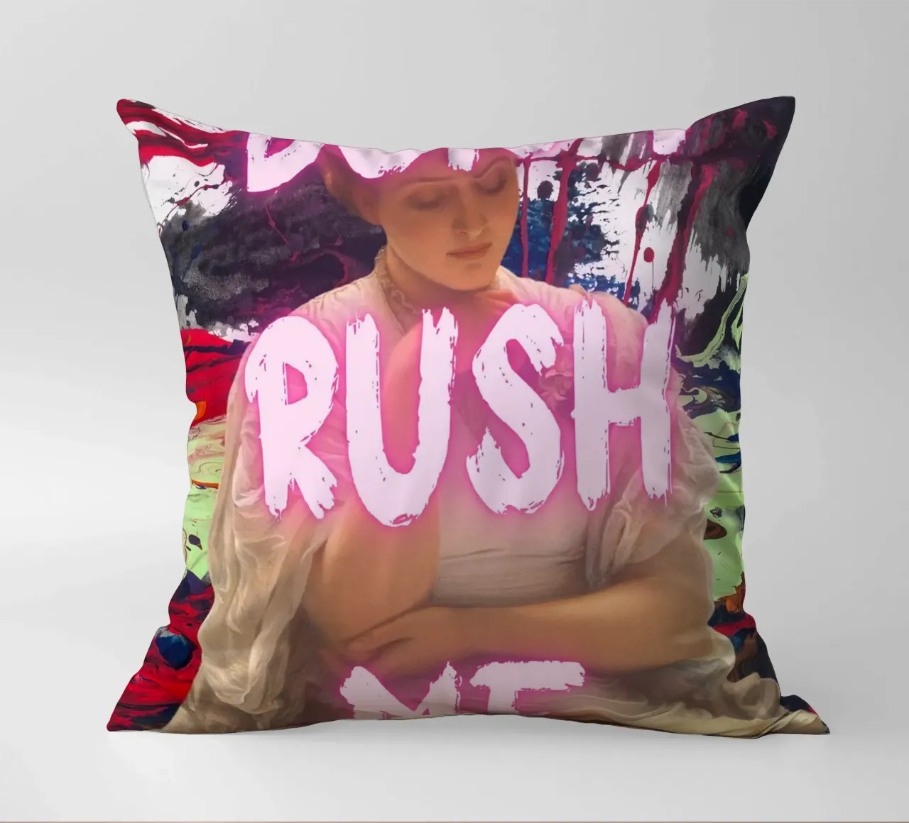 "Don't Rush Me" - Pop Art, Remix classico, Astratto, Pink Aes cuscino da NorwesClub