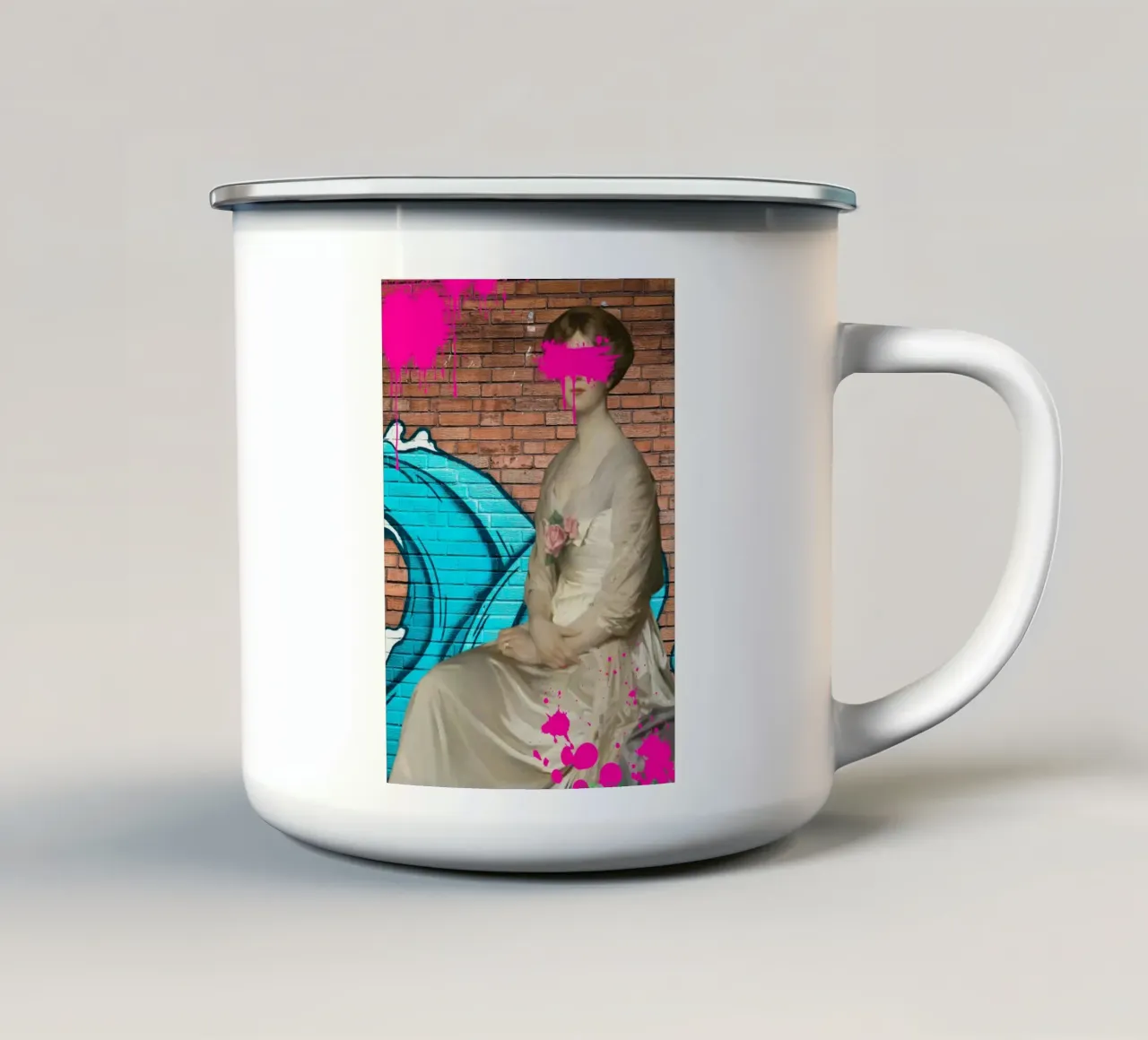 "Modern Muse" - Arte di strada, remix classico, vibrante, tagliente tazza in smalto da NorwesClub