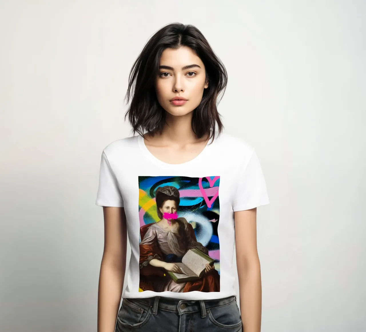 "Muted Wisdom" - Street Art, Classic Remix, Vibrant, Bold women's fitted t-shirt by NorwesClub