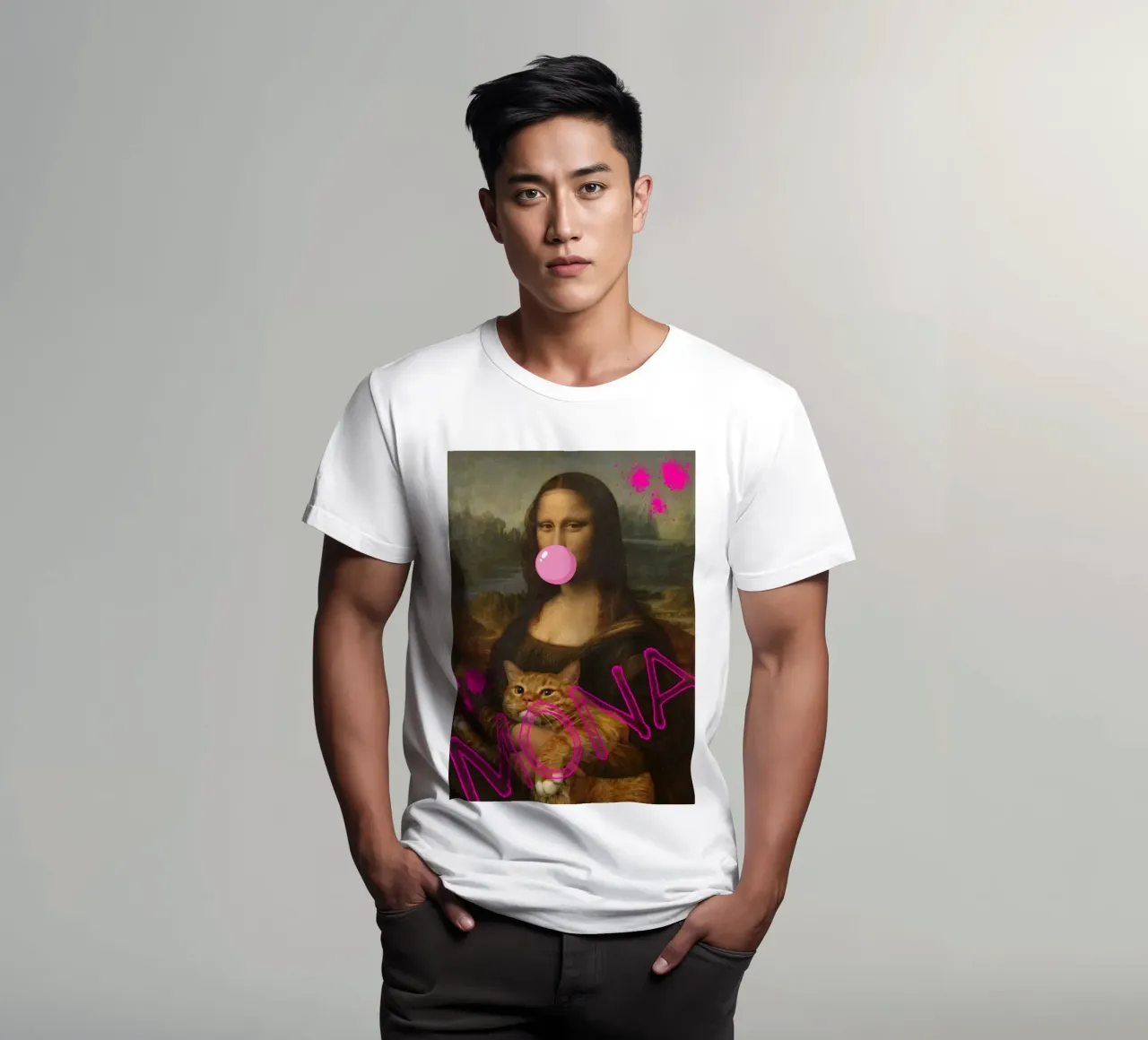 "Mona & Bubble" - Da Vinci Remix, Pop Art, Amante dei gatti, Playfu t-shirt da NorwesClub