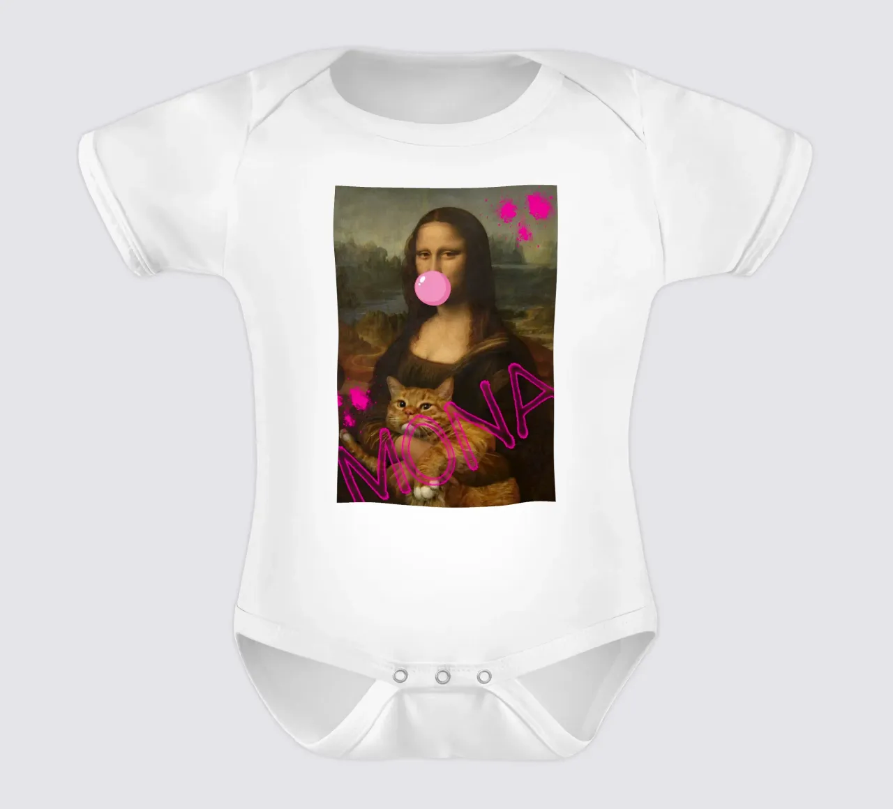 "Mona & Bubble" - Da Vinci Remix, Pop Art, Amante dei gatti, Playfu body neonato maniche corte da NorwesClub