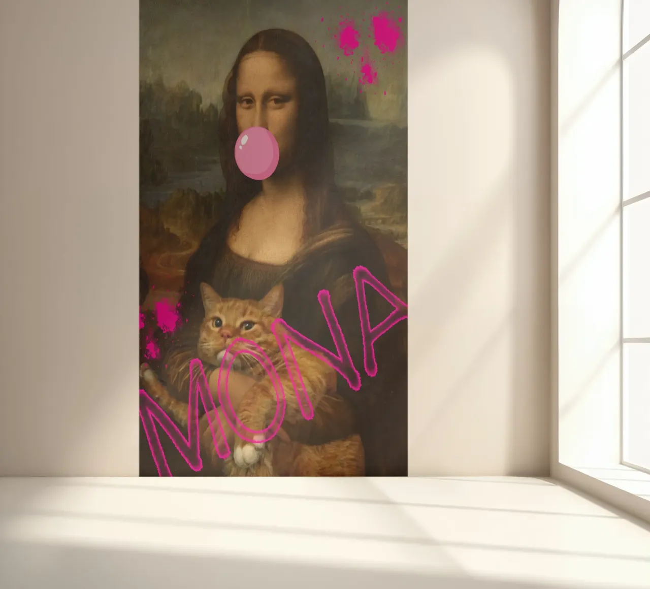 "Mona & Bubble" - Da Vinci Remix, Pop Art, Cat Lover, Playfu photo wallpaper by NorwesClub