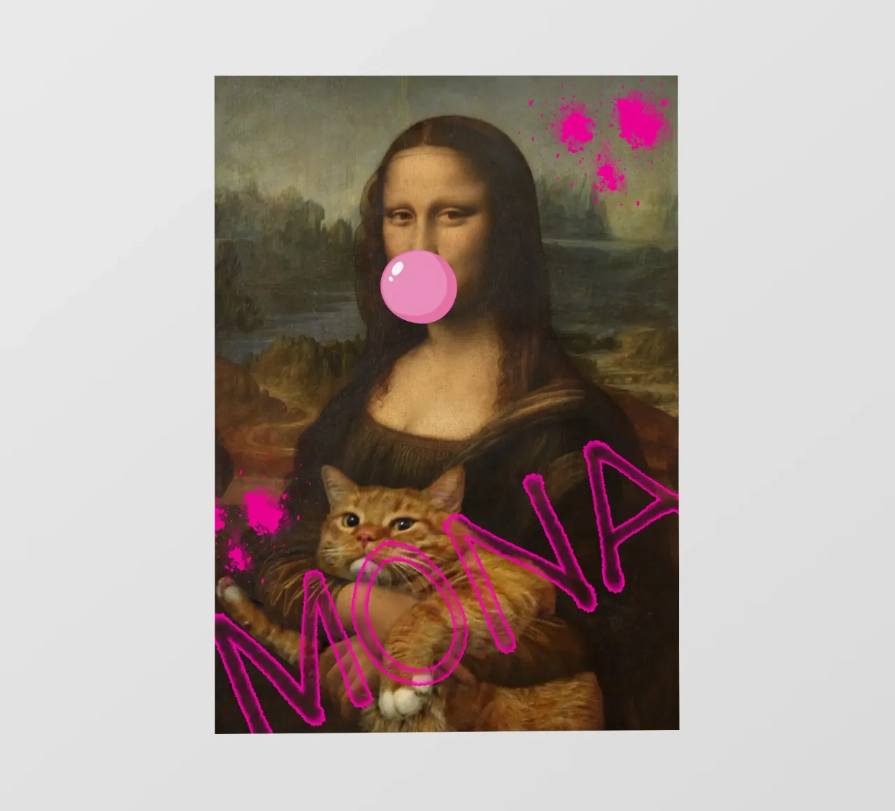 "Mona & Bubble" - Da Vinci Remix, Pop Art, Amante dei gatti, Playfu telo in pvc da NorwesClub