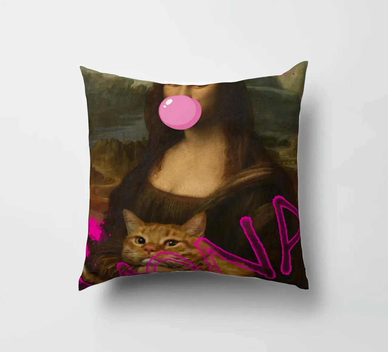"Mona & Bubble" - Da Vinci Remix, Pop Art, Amante dei gatti, Playfu cuscino da NorwesClub