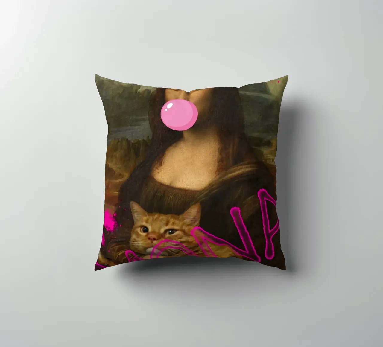 "Mona & Bubble" - Da Vinci Remix, Pop Art, Amante dei gatti, Playfu cuscino da NorwesClub
