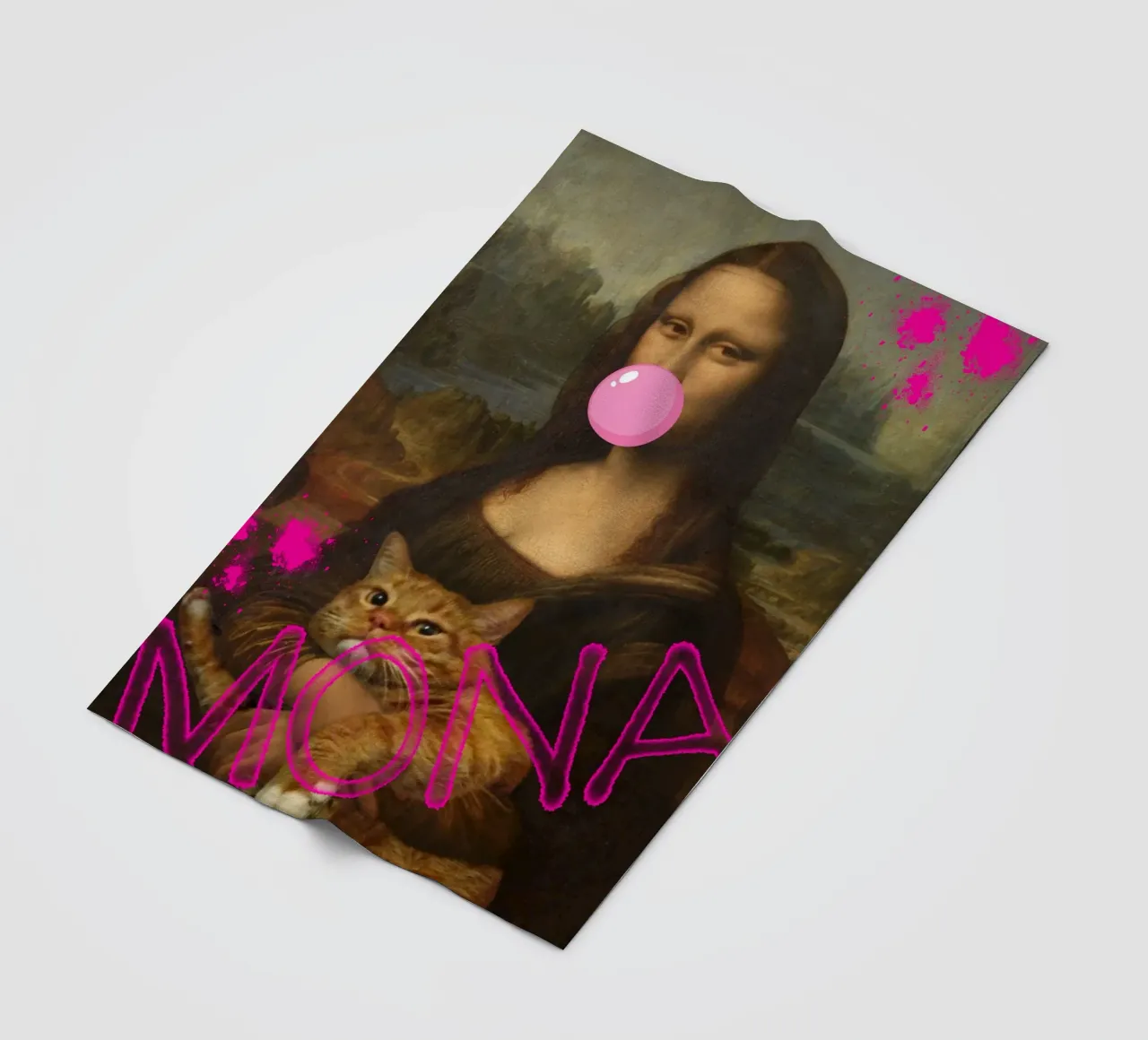 "Mona & Bubble" - Da Vinci Remix, Pop Art, Amante dei gatti, Playfu coperta in pile da NorwesClub