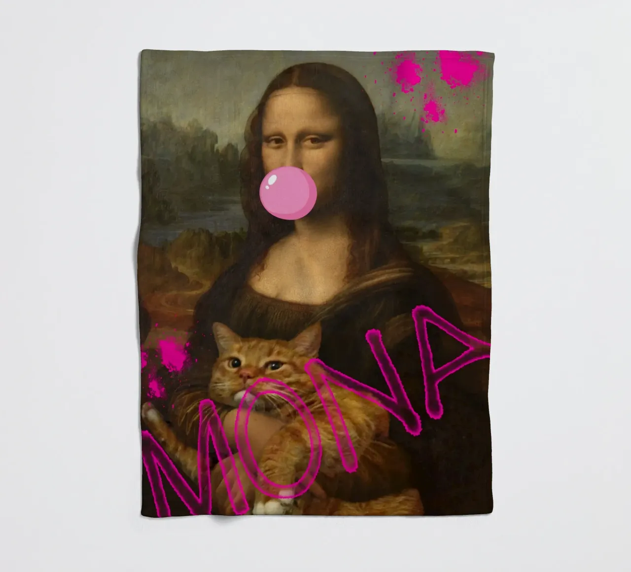 "Mona & Bubble" - Da Vinci Remix, Pop Art, Amante dei gatti, Playfu coperta in pile da NorwesClub