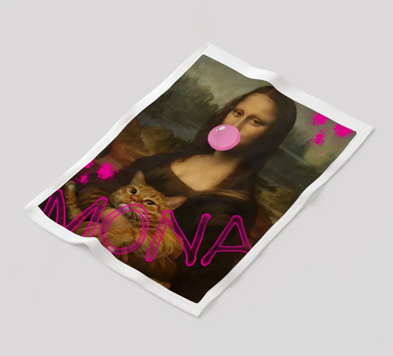 "Mona & Bubble" - Da Vinci Remix, Pop Art, Amante dei gatti, Playfu coperta in pile da NorwesClub