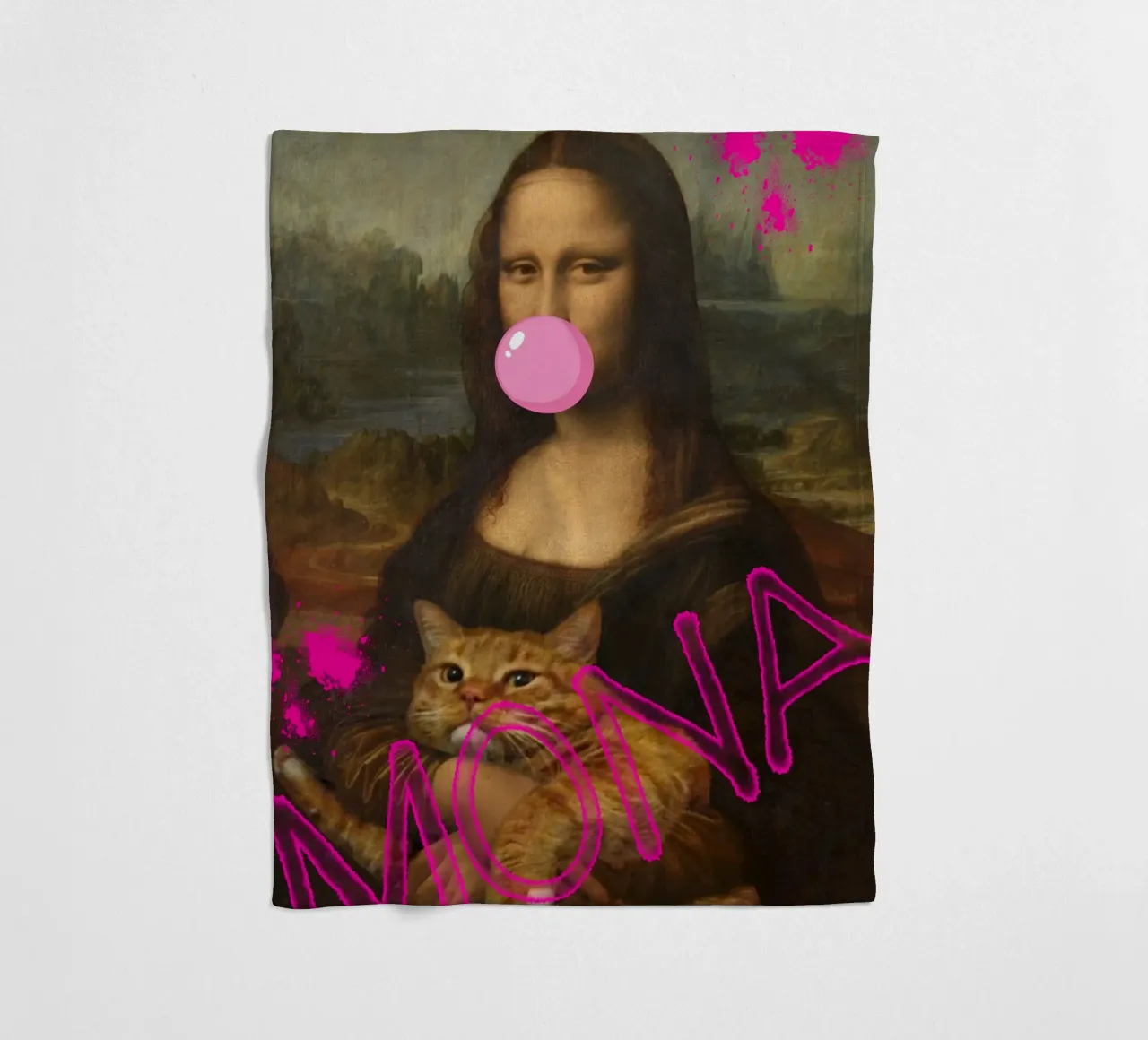 "Mona & Bubble" - Da Vinci Remix, Pop Art, Amante dei gatti, Playfu coperta in pile da NorwesClub