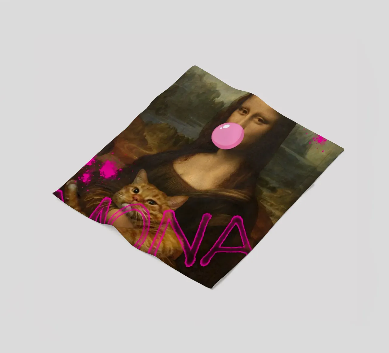 "Mona & Bubble" - Da Vinci Remix, Pop Art, Amante dei gatti, Playfu coperta in pile da NorwesClub