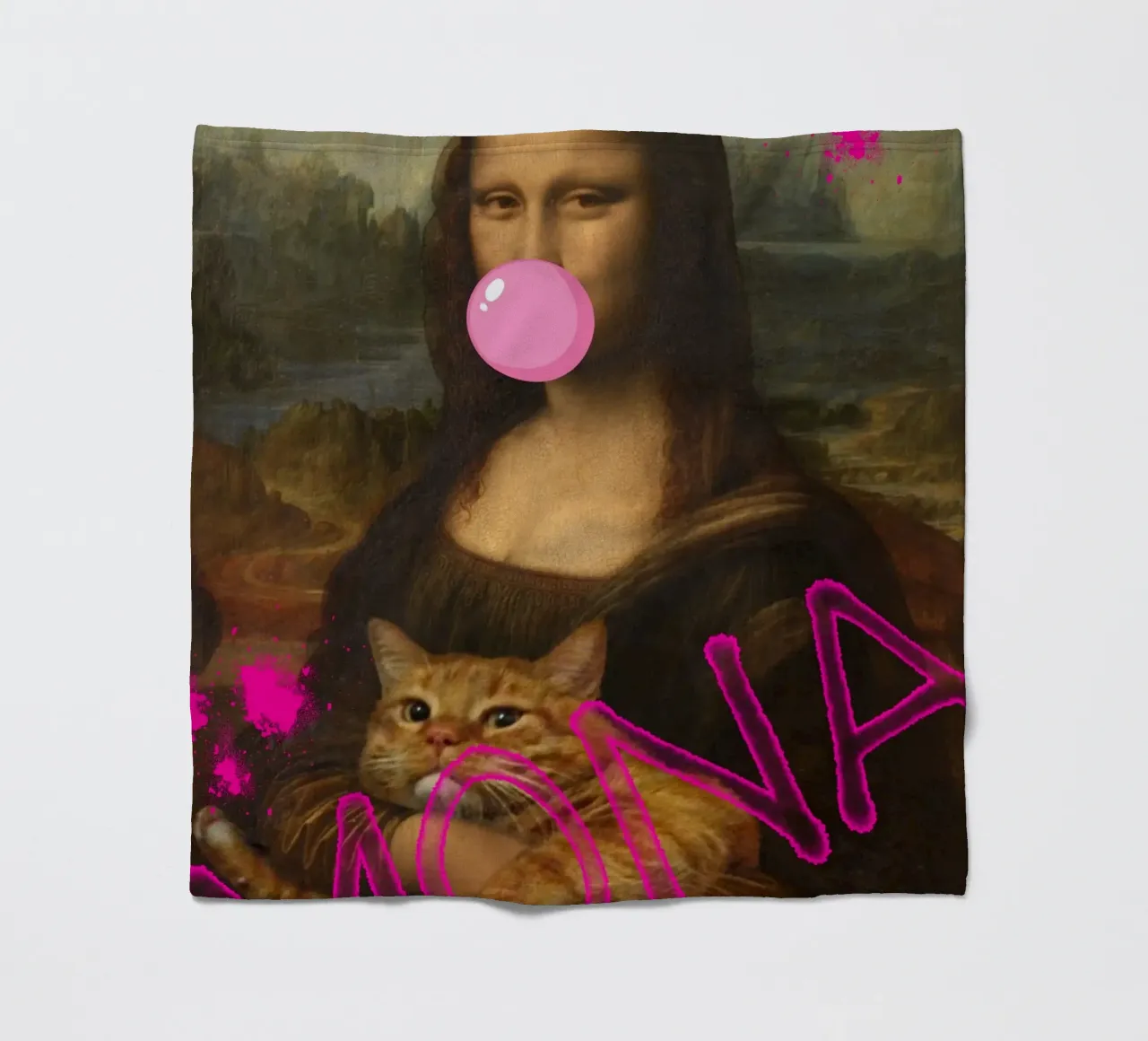 "Mona & Bubble" - Da Vinci Remix, Pop Art, Amante dei gatti, Playfu coperta in pile da NorwesClub
