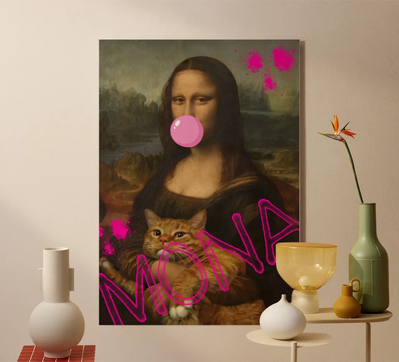 "Mona & Bubble" - Da Vinci Remix, Pop Art, Cat Lover, Playfu metacrilato de NorwesClub