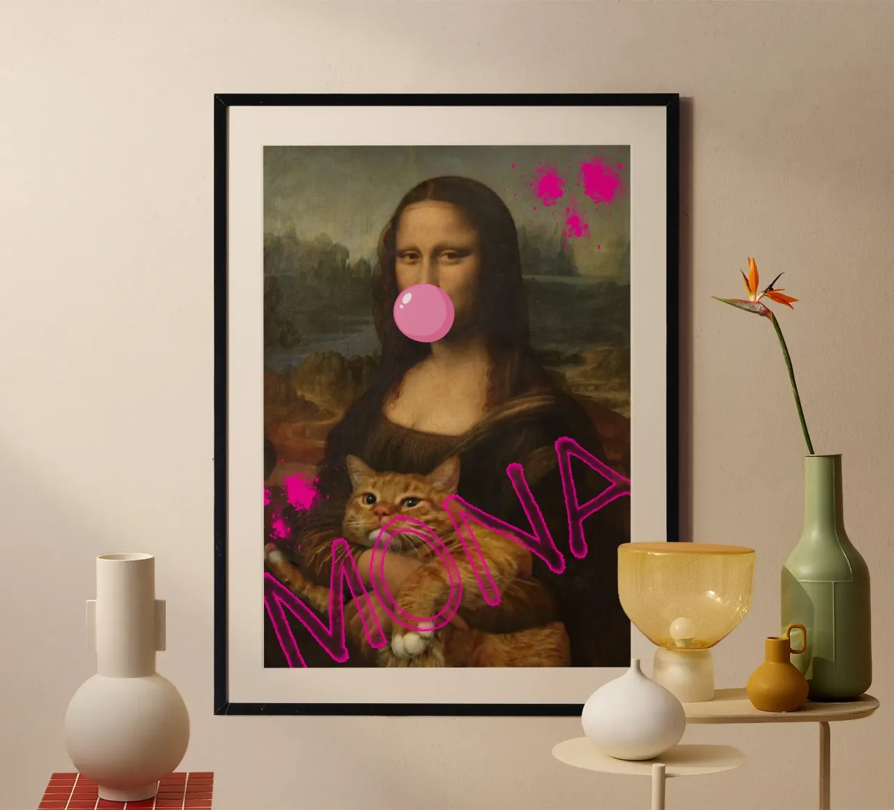 "Mona & Bubble" - Da Vinci Remix, Pop Art, Amante dei gatti, Playfu carta hahnemühle da NorwesClub