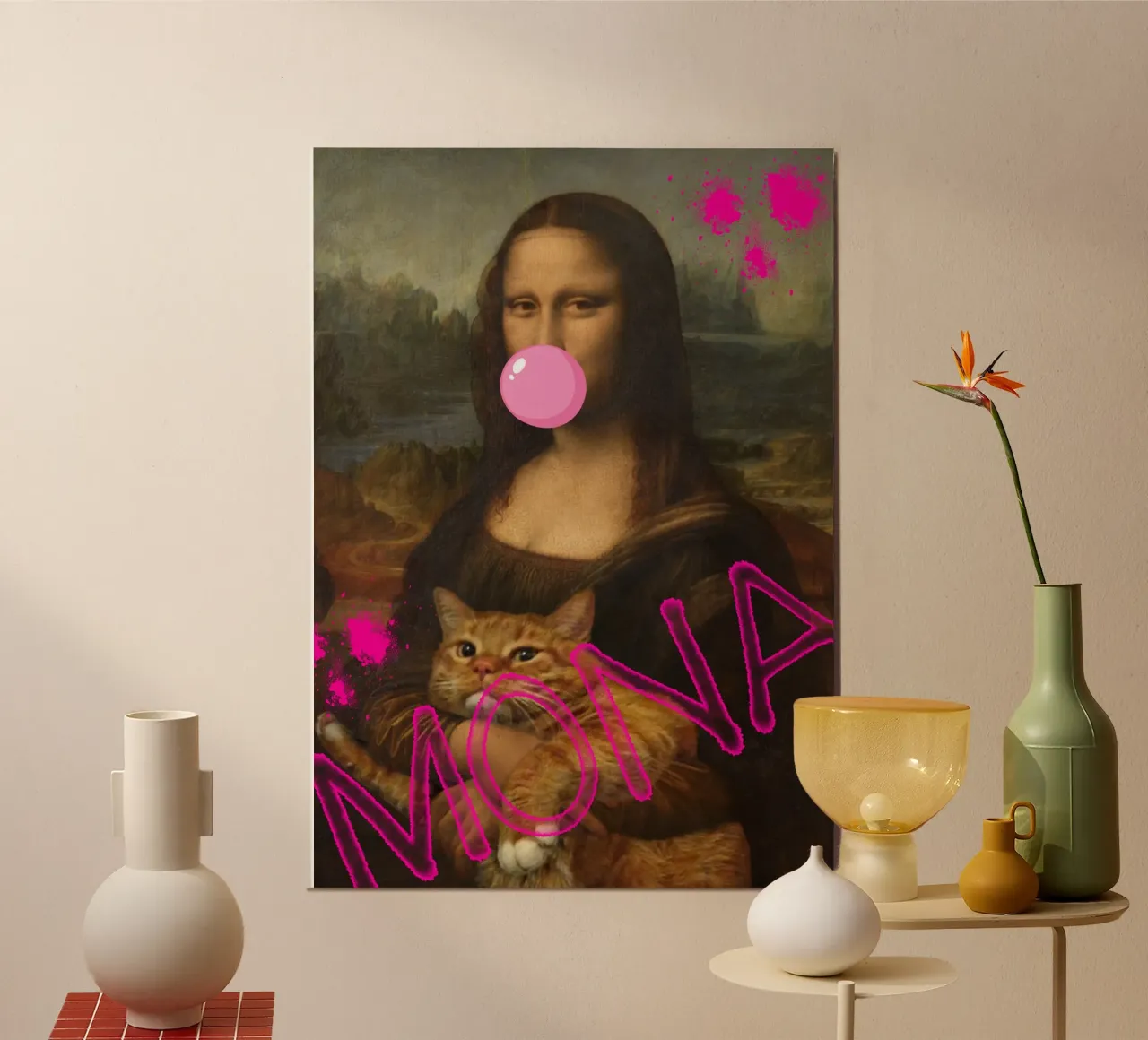 "Mona & Bubble" - Da Vinci Remix, Pop Art, Amante dei gatti, Playfu carta hahnemühle da NorwesClub