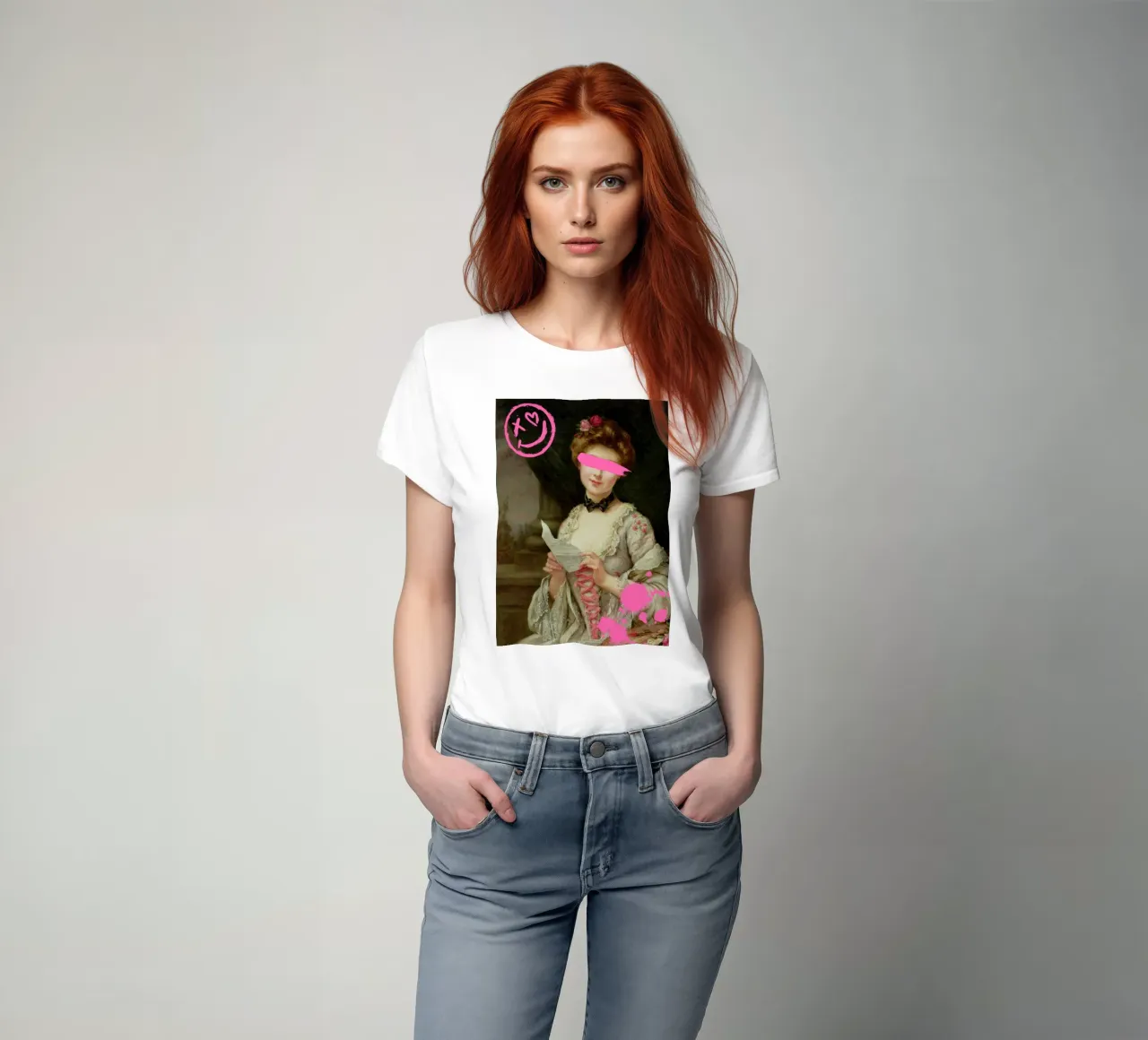 "Hidden Smile" - Remix classico, street art, estetica rosa, t-shirt da NorwesClub