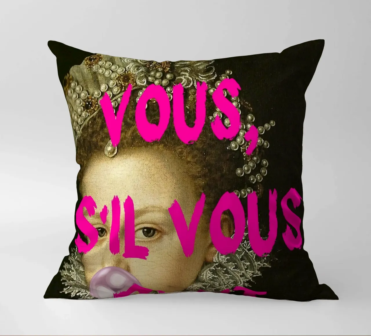 "Taisez Vous!" - Pop Art, Remix classico, Umoristico, Francese Ch cuscino da NorwesClub