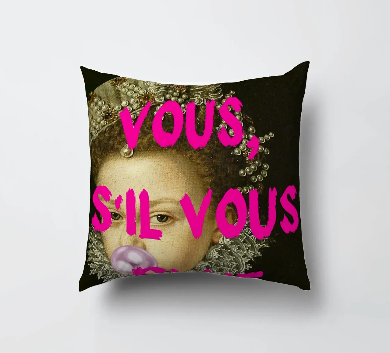 "Taisez Vous!" - Pop Art, Remix classico, Umoristico, Francese Ch cuscino da NorwesClub