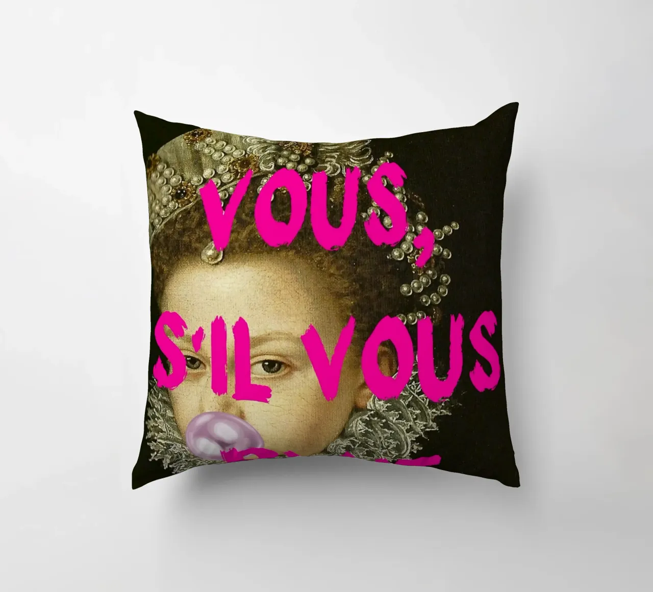 "Taisez Vous!" - Pop Art, Remix classico, Umoristico, Francese Ch cuscino da NorwesClub