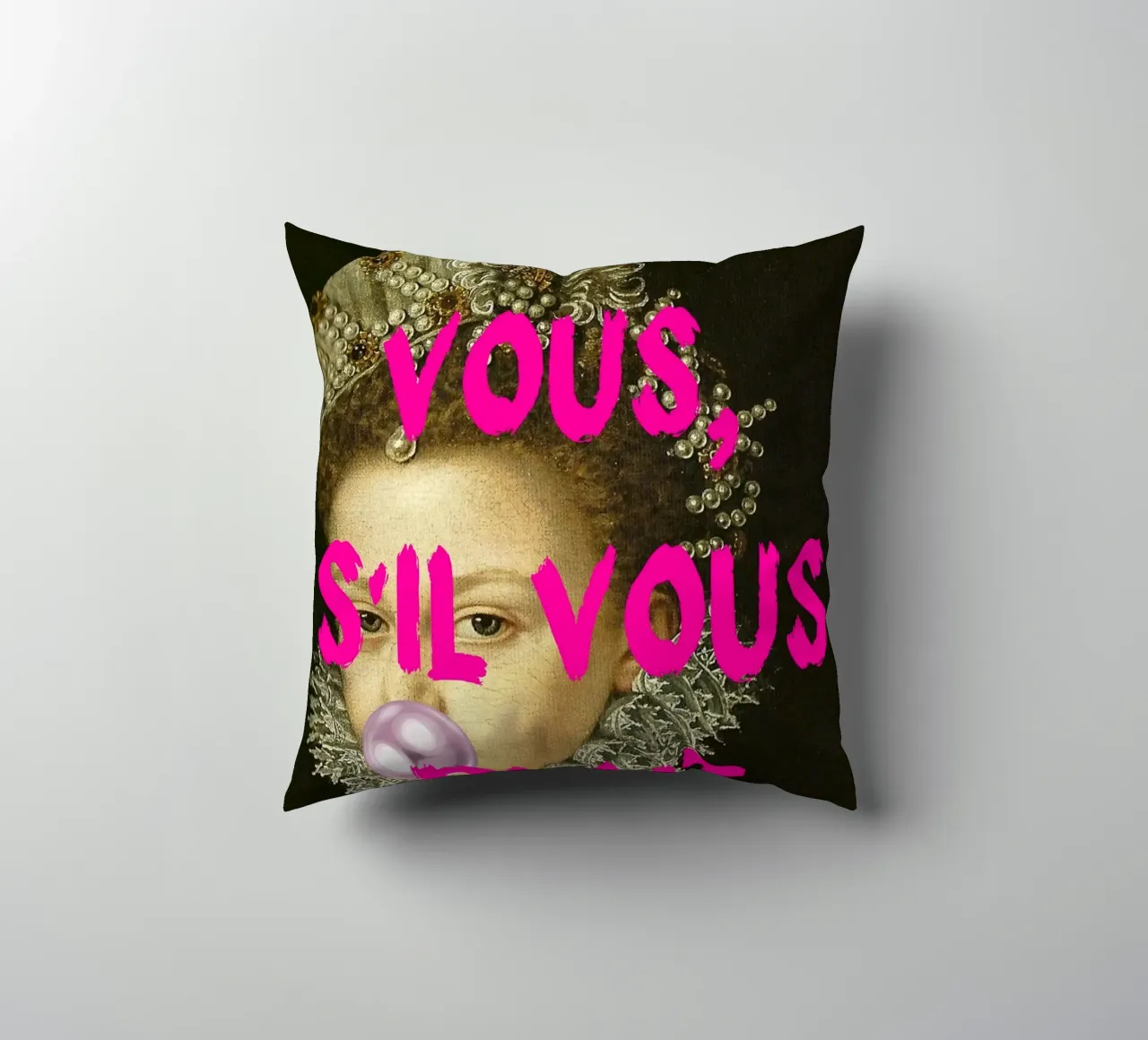 "Taisez Vous!" - Pop Art, Remix classico, Umoristico, Francese Ch cuscino da NorwesClub